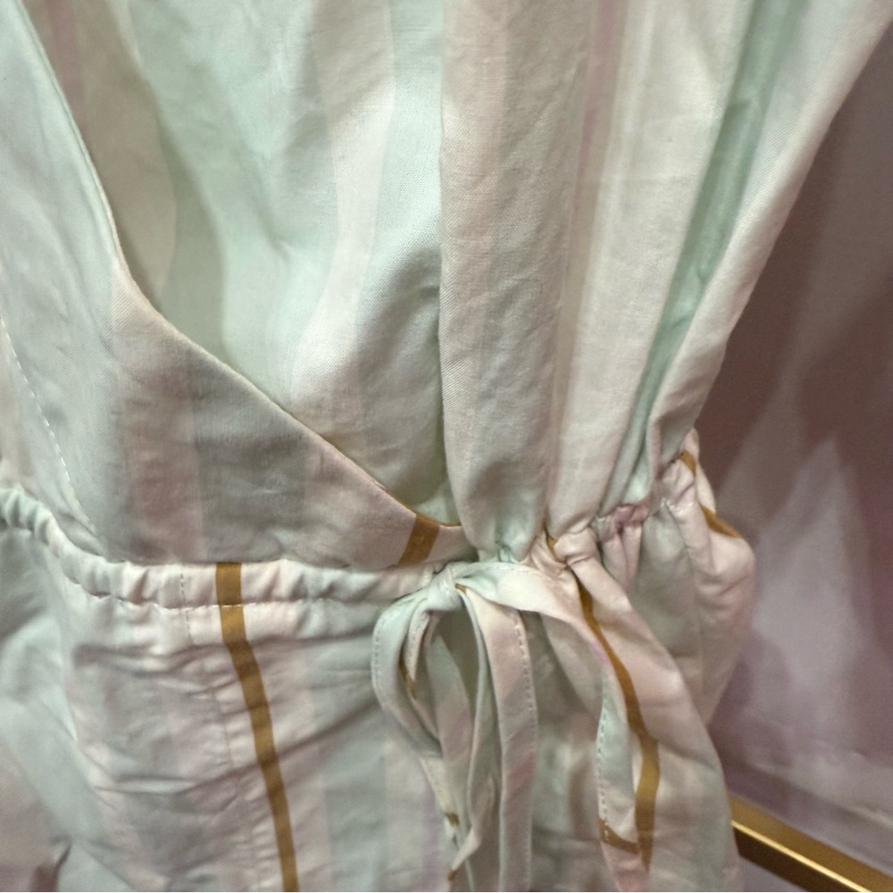 A New Day XS Pastel Stripe Wrap Peplum Blouse | Puff Sleeve - Picture 3 of 4